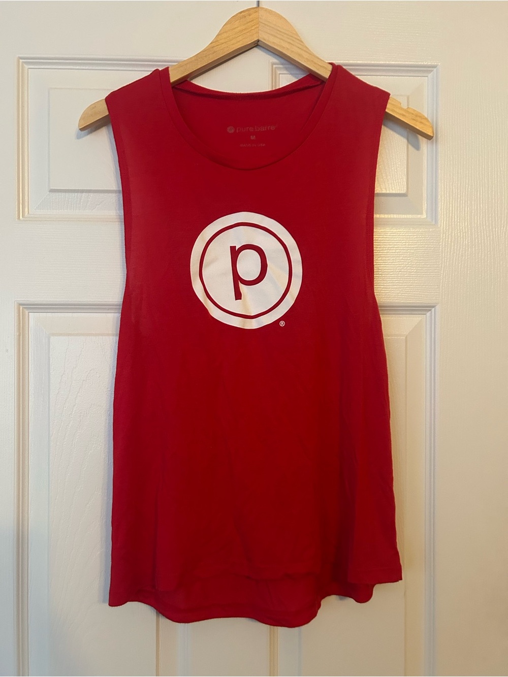 Pure Barre Red Muscle Tank with White Logo